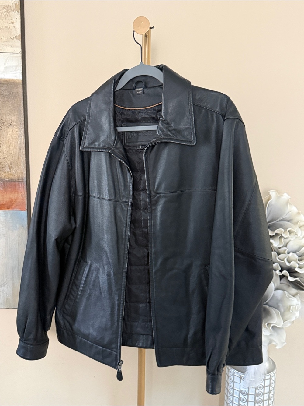St. John's Bay Black Leather Bomber Jacket